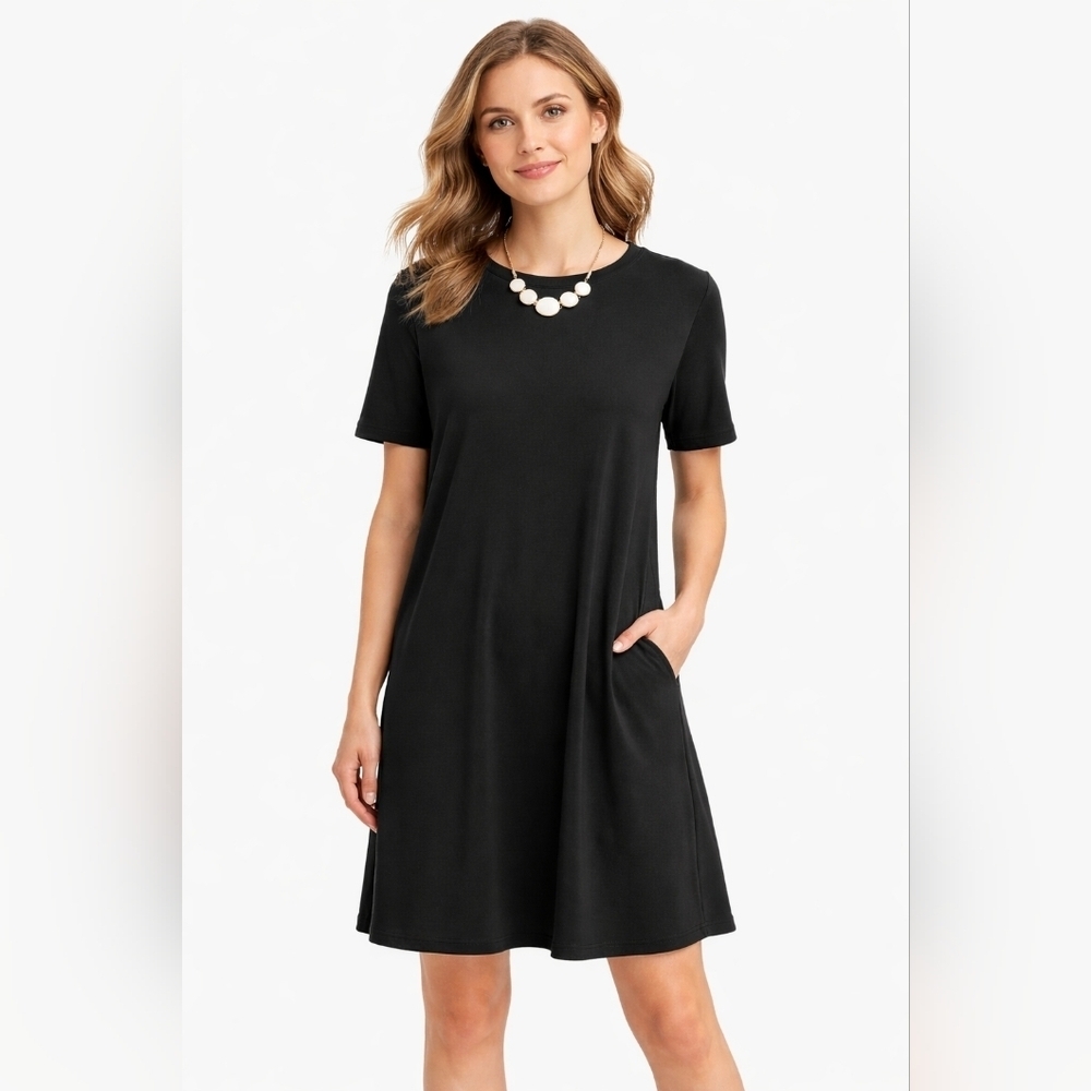 Eileen Fisherc Women's Top  Black Short Sleeve Oversize Boho Lagenlook Top S